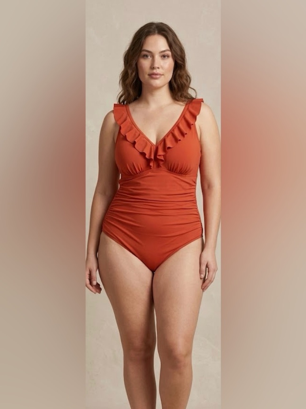 NWT DKNY Ruffle One Piece Swimsuit XXL Rust Orange Plus Size Swimwear